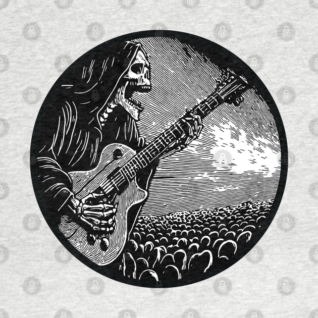 "Reaper Riffs: Unleash the Power of the Afterlife with our Electric Guitar-Strumming Grim Reaper Design! Dark meets Rock in this Edgy Artwork – Perfect for Those Who Crave Musical Macabre by LastViewGallery